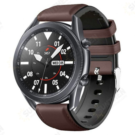 20/22mm Width Casual Genuine Leather + Silicone Watch Band Strap Replacement for Samsung Galaxy Watch 3 41/45mm