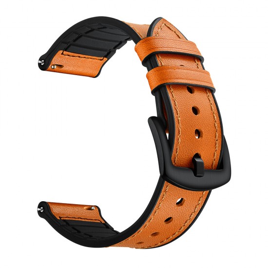 20/22mm Width Universal Pure Sports Genuine Leather + Silicone Watch Band Strap Replacement for Samsung Galaxy Watch3 41mm/ 42mm/ 45mm/ 46mm