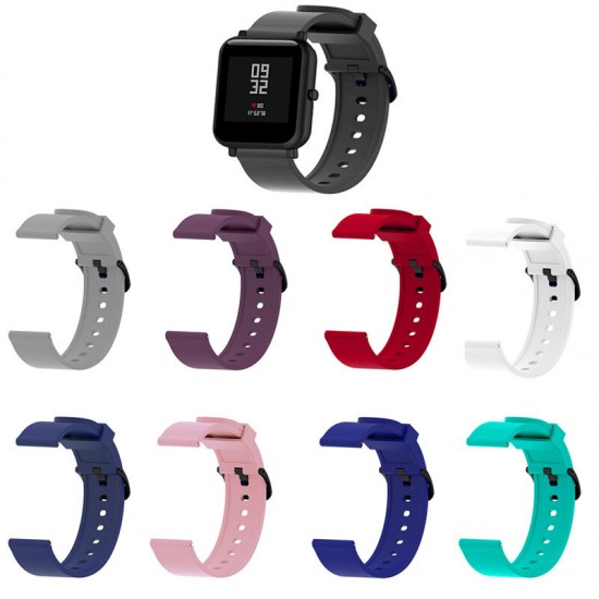 20MM Monochrome Silicone Black Buckle Smart Watch Band Replacement Strap For Amazfit Bip