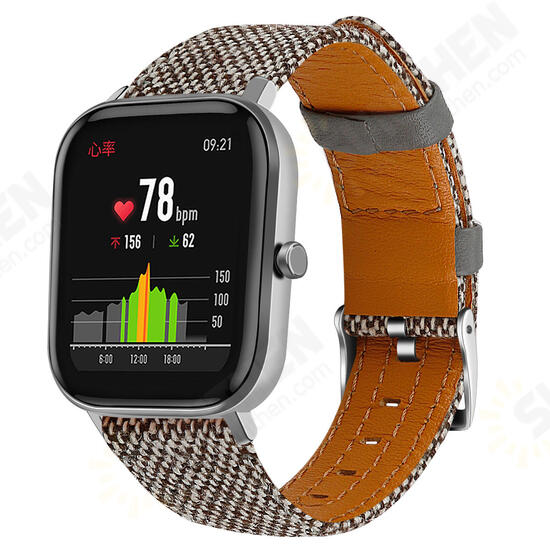 20MM Nylon Canvas Genuine Leather Watch Band For Amazfit GTS