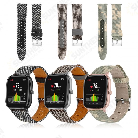 20MM Nylon Canvas Genuine Leather Watch Band For Amazfit GTS