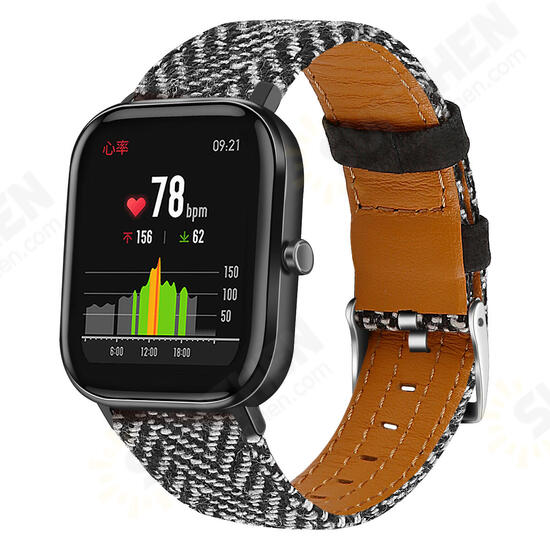 20MM Nylon Canvas Genuine Leather Watch Band For Amazfit GTS