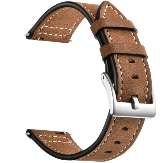 20MM Universal Silver Clasp Leather Watch Band Strap Replacement for Samsung Galaxy Watch4 Classic