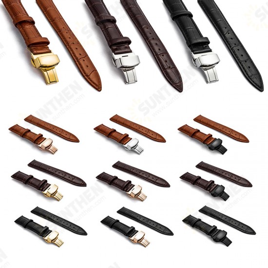 22-24mm Width Butterfly Buckle Genuine Leather Watch Band Strap Replacement