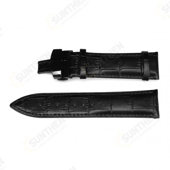 22-24mm Width Butterfly Buckle Genuine Leather Watch Band Strap Replacement