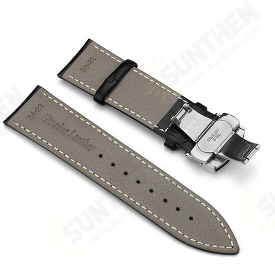 22-24mm Width Butterfly Buckle Genuine Leather Watch Band Strap Replacement