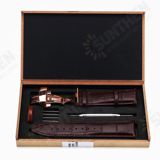 22-24mm Width Butterfly Buckle Genuine Leather Watch Band Strap Replacement