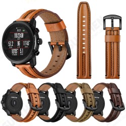 22mm First Layer Double Keel Genuine Leather Replacement Strap Smart Watch Band for Amazfit Smart Sport Watch 1/2S