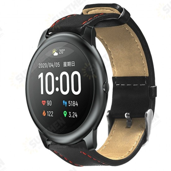 22mm Universal Watch Band Red Line Leather Watch Strap for Solar/ HuWatch GT/ Xiaomi Watch Color/ BW-HL3 BW-AT1/ Amazfit GTR 47MM Non-original