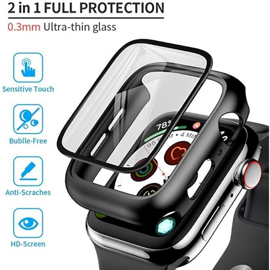 40mm/44mm Tempered Glass Screen Protector & Hard PC Bumper Cover For Apple Watch Series 6/ SE/Series 5/ Series 4