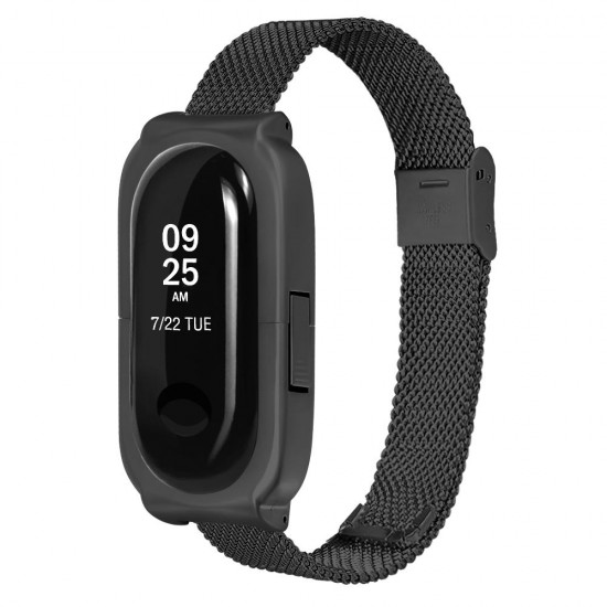 Anti-lost Design Mesh Stainless Steel Watch Band for Xiaomi Miband 3 Non-original
