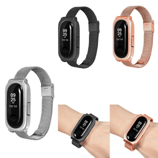 Anti-lost Design Mesh Stainless Steel Watch Band for Xiaomi Miband 3 Non-original