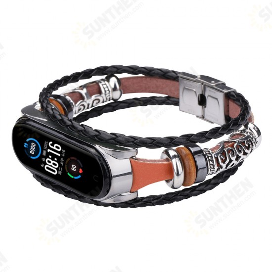 Buckle Metal Ethnic Style Beaded Retro Strap Smart Watch Band For Xiaomi Mi Band 5 Non-original