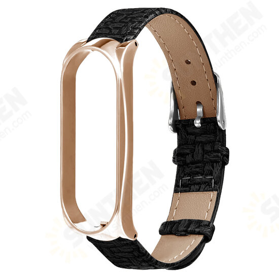Buckle Metal Shell Braided Pattern Belt Watch Band Watch Strap for Xiaomi Miband 5 Miband 5 NFC Non-original