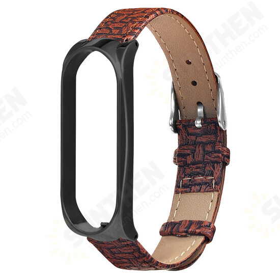 Buckle Metal Shell Braided Pattern Belt Watch Band Watch Strap for Xiaomi Miband 5 Miband 5 NFC Non-original