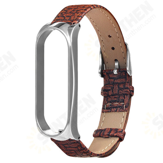 Buckle Metal Shell Braided Pattern Belt Watch Band Watch Strap for Xiaomi Miband 5 Miband 5 NFC Non-original