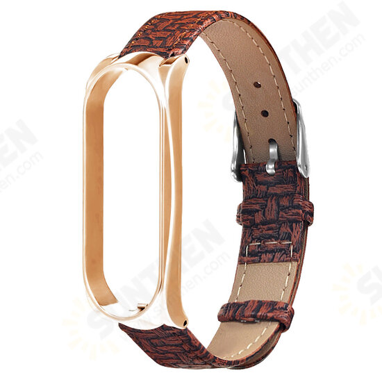 Buckle Metal Shell Braided Pattern Belt Watch Band Watch Strap for Xiaomi Miband 5 Miband 5 NFC Non-original