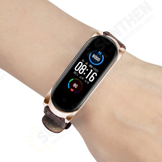 Buckle Metal Shell Braided Pattern Belt Watch Band Watch Strap for Xiaomi Miband 5 Miband 5 NFC Non-original
