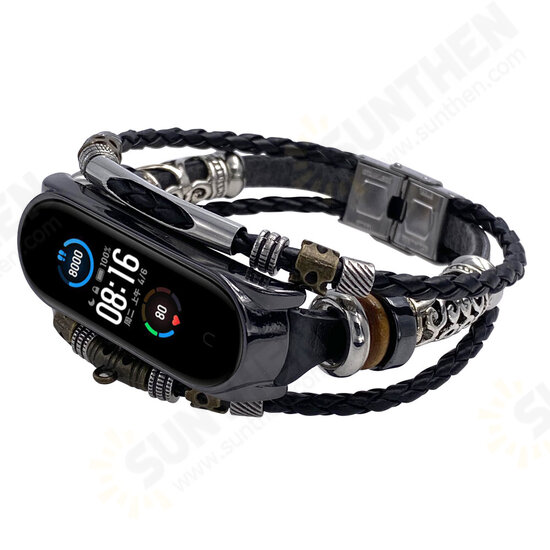 Buckle Metal Shell Ethnic Style Beaded Retro Replacement Strap Upgrade Version Smart Watch Band For Xiaomi Mi Band 5 Non-original
