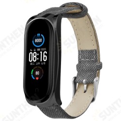 Buckle Style Denim Pattern Retro Replacement Leather Strap Smart Watch Band For Xiaomi Mi Band 5 Non-original