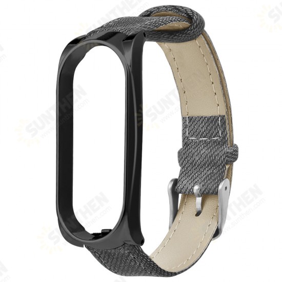Buckle Style Denim Pattern Retro Replacement Leather Strap Smart Watch Band For Xiaomi Mi Band 5 Non-original