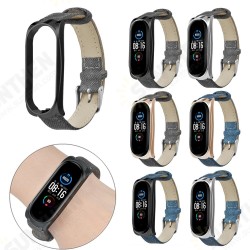 Buckle Style Denim Pattern Retro Replacement Leather Strap Smart Watch Band For Xiaomi Mi Band 5 Non-original