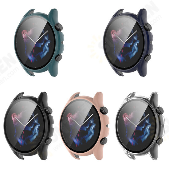 Colorful Shockproof Anti-Scratch PC + HD Clear Tempered Glass Full Cover Watch Case Cover for Huami Amazfit GTR3