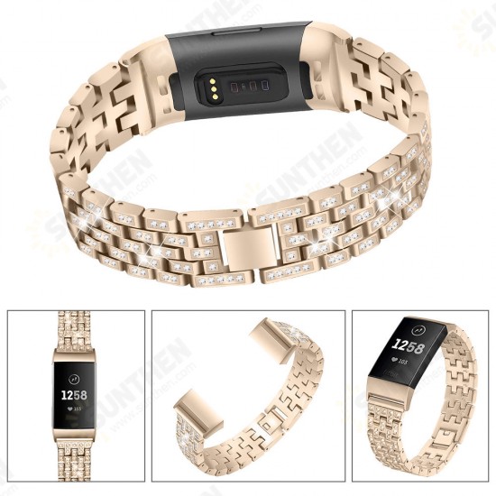 Diamonds Elegant Design Watch Band Full Steel Watch Strap for Fitbit Charge 3