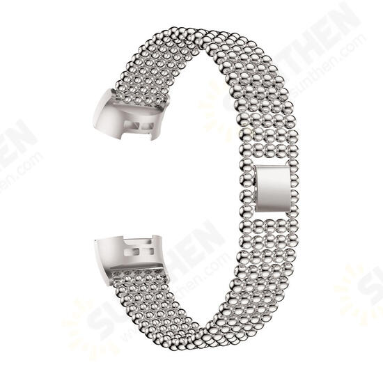 Five Beads Round Solid Stainless Steel Watch Band for Fitbit charge 3 Smart Watch