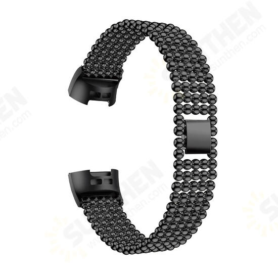 Five Beads Round Solid Stainless Steel Watch Band for Fitbit charge 3 Smart Watch