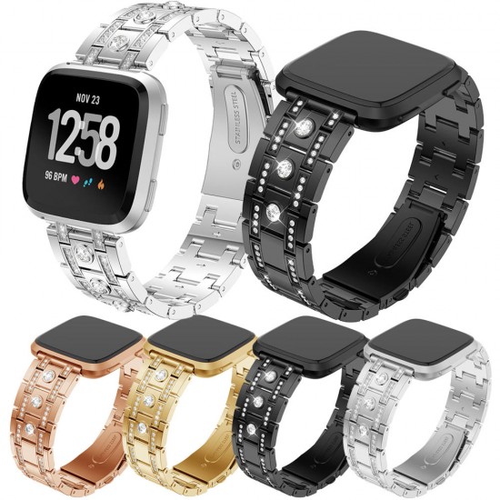 H-type Diamond Stainless Steel Watch Band for Fitbit versa Smart Watch