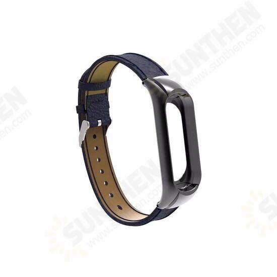 Leather Strap with Metal Frame Replacement Wristband for Xiaomi Mi Band 3 Smart Bracelet Non-original Leather Strap with Metal Frame Replacement Wristband for Xiaomi Mi Band 3 Smart Bracelet Non-original