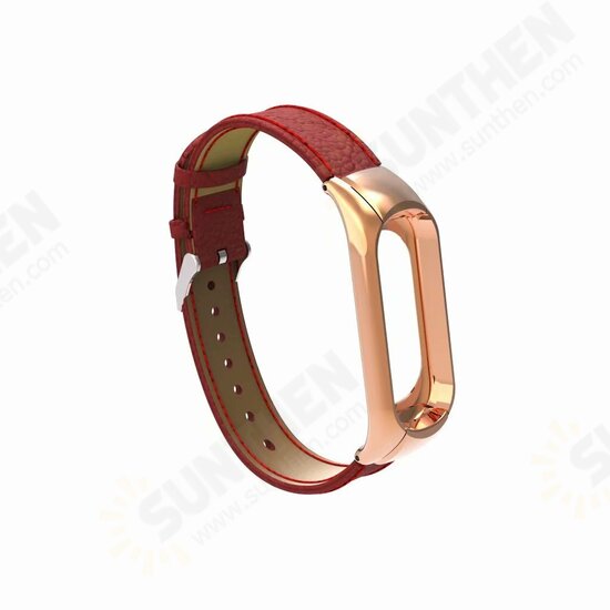 Leather Strap with Metal Frame Replacement Wristband for Xiaomi Mi Band 3 Smart Bracelet Non-original Leather Strap with Metal Frame Replacement Wristband for Xiaomi Mi Band 3 Smart Bracelet Non-original