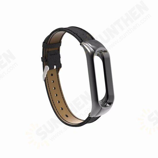 Leather Strap with Metal Frame Replacement Wristband for Xiaomi Mi Band 3 Smart Bracelet Non-original Leather Strap with Metal Frame Replacement Wristband for Xiaomi Mi Band 3 Smart Bracelet Non-original