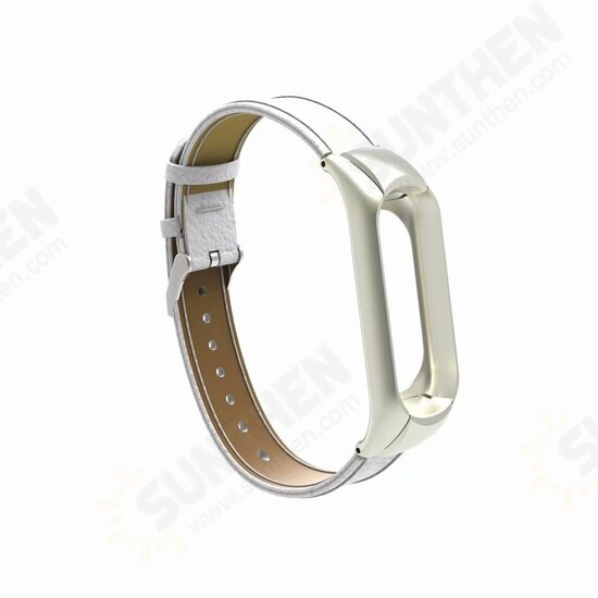 Leather Strap with Metal Frame Replacement Wristband for Xiaomi Mi Band 3 Smart Bracelet Non-original Leather Strap with Metal Frame Replacement Wristband for Xiaomi Mi Band 3 Smart Bracelet Non-original