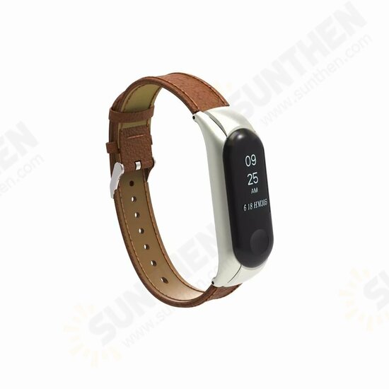 Leather Strap with Metal Frame Replacement Wristband for Xiaomi Mi Band 3 Smart Bracelet Non-original Leather Strap with Metal Frame Replacement Wristband for Xiaomi Mi Band 3 Smart Bracelet Non-original