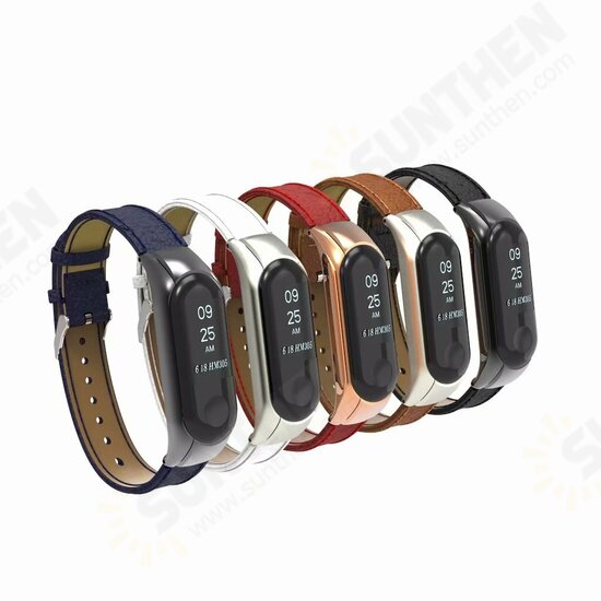 Leather Strap with Metal Frame Replacement Wristband for Xiaomi Mi Band 3 Smart Bracelet Non-original Leather Strap with Metal Frame Replacement Wristband for Xiaomi Mi Band 3 Smart Bracelet Non-original