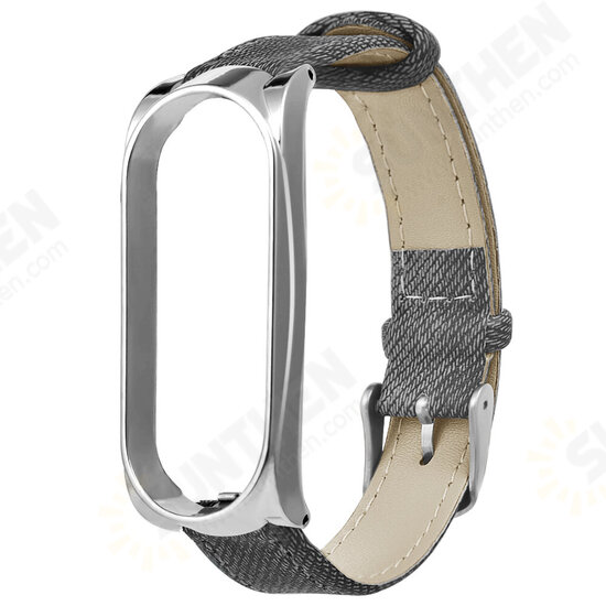 Metal Case Leather Strap Watch Band Replacement Watch Strap for Xiaomi Mi band 3 Non-original