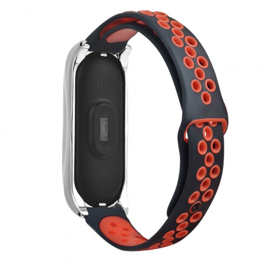 Metal Shell Silicone Double Color Air Hole Reverse Smart Watch Band Replacement Strap For Xiaomi Mi Band 5 Non-original