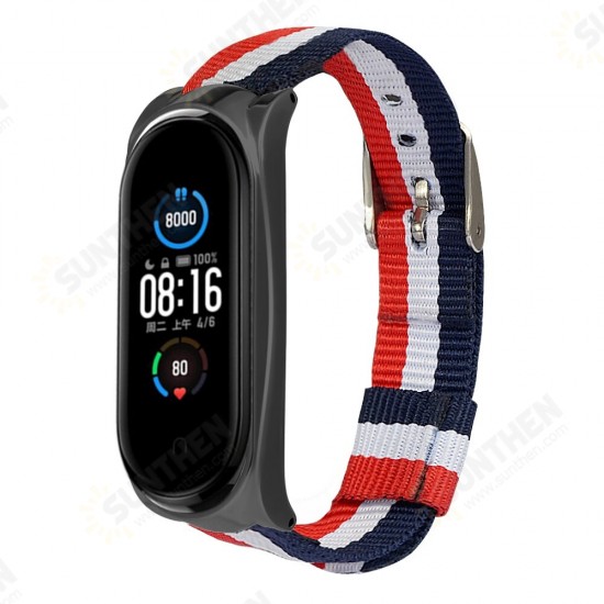 Metal Shell Striped Canvas Replacement Strap Smart Watch Band For Xiaomi Mi Band 5 Non-original