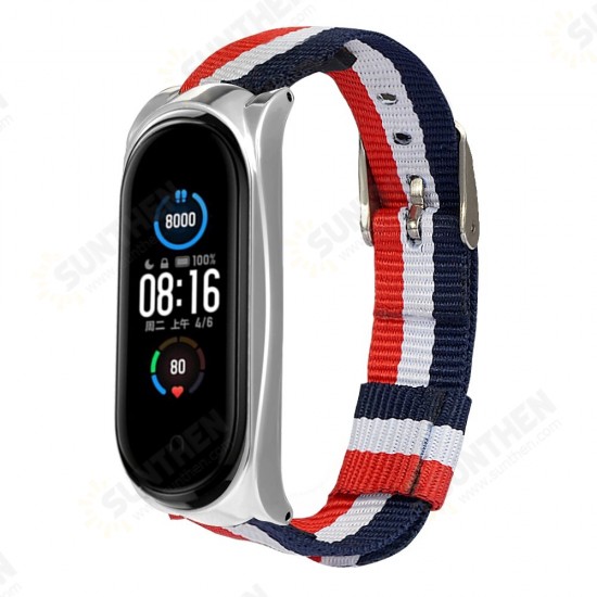 Metal Shell Striped Canvas Replacement Strap Smart Watch Band For Xiaomi Mi Band 5 Non-original