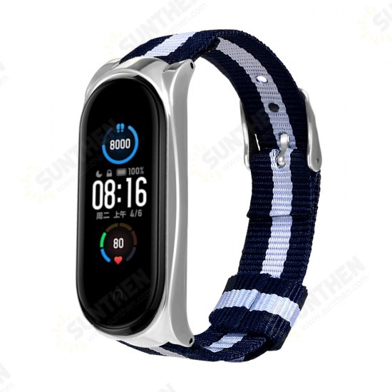 Metal Shell Striped Canvas Replacement Strap Smart Watch Band For Xiaomi Mi Band 5 Non-original