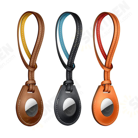 Portable Long Strap PU Leather Protective Cover Sleeve for Apple Airtags bluetooth Tracker