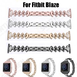 Replacement Stainless steel Watch Band Small Fan-shaped Crystal with Watch Frame for Fitbit Blaze Smart Watch