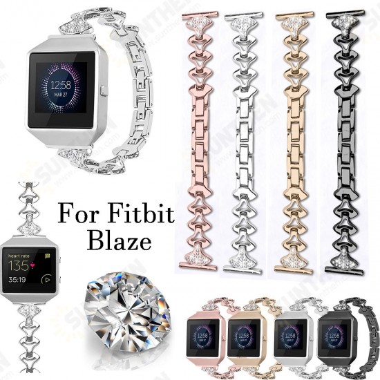 Replacement Stainless steel Watch Band Small Fan-shaped Crystal with Watch Frame for Fitbit Blaze Smart Watch