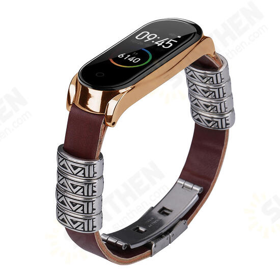 Retro Butterfly Push Button Deployment Buckle Metal Watch Band Strap Replacement for Xiaomi Mi band 3 Xiaomi Mi band 4 Non-original