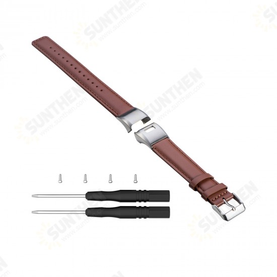 Retro Metal Buckle Leather Strap Smart Watch Band For Garmin Vivosmart HR