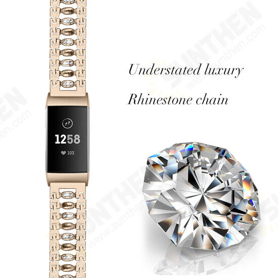 Stainless Steel Diamond-encrusted Watch Band Strap for Fitbit charge 3 Smart Watch Stainless Steel Diamond-encrusted Watch Band Strap for Fitbit charge 3 Smart Watch