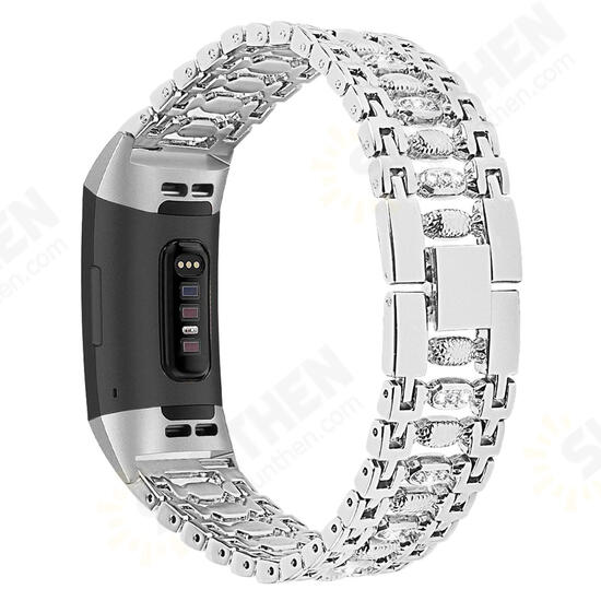 Stainless Steel Diamond-encrusted Watch Band Strap for Fitbit charge 3 Smart Watch Stainless Steel Diamond-encrusted Watch Band Strap for Fitbit charge 3 Smart Watch