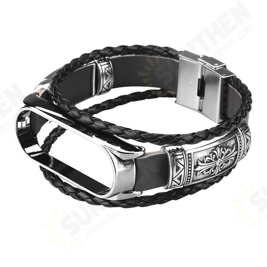 DIY Leather Metal Case Watch Band Watch Strap for Xiaomi Miband 5 Mi Band 5 NFC Non-original